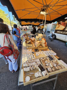 Cheese stall at the Croix-Rousse market in Lyon
